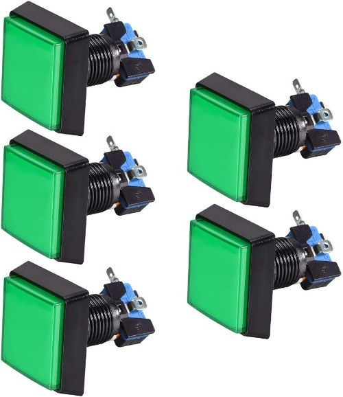 Arcade Video Game 50x50mm Square 12V LED Illuminated Push Button  Color: Green