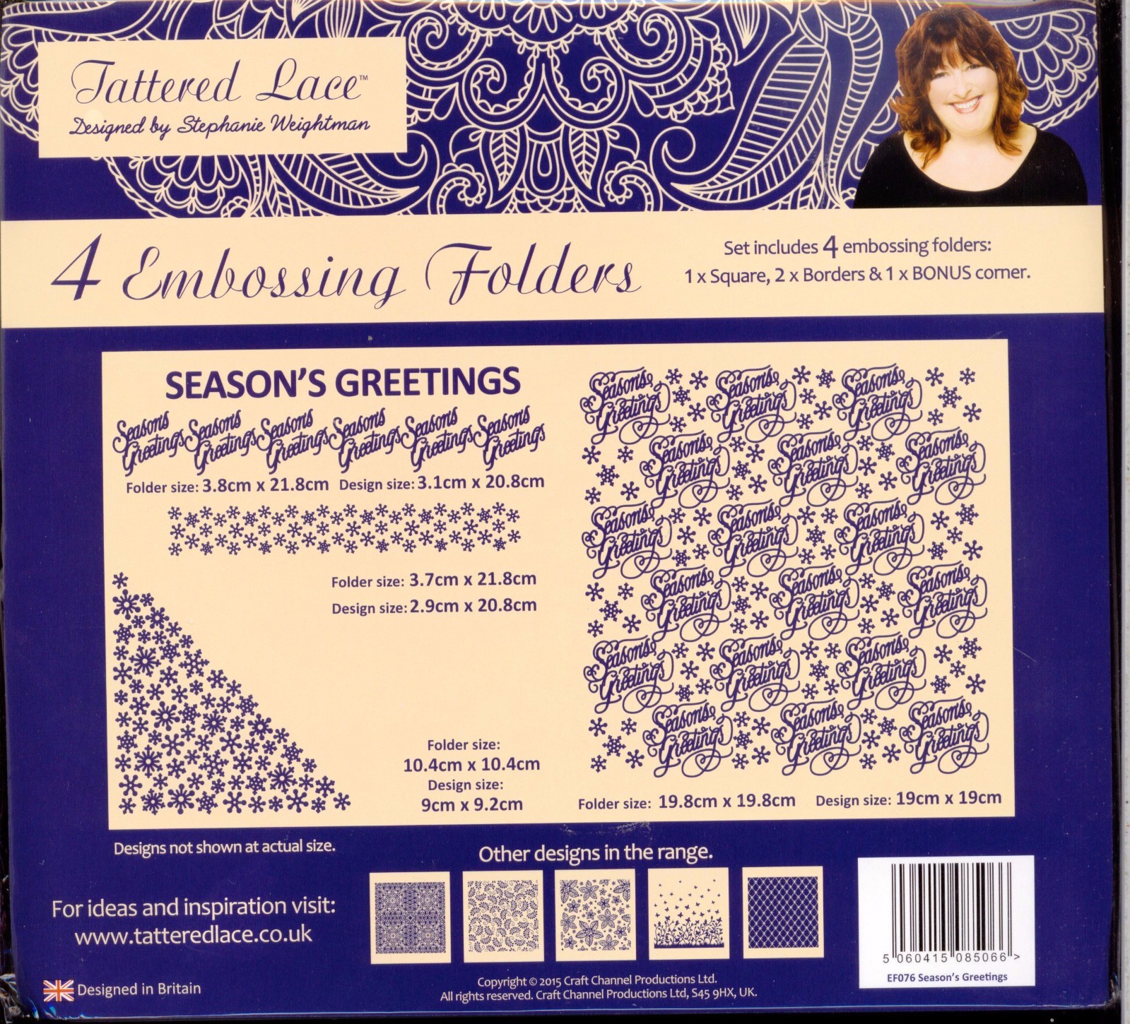TATTERED LACE Embossing folder SEASON'S GREETINGS Christmas 4pc Large 7.5"Sq