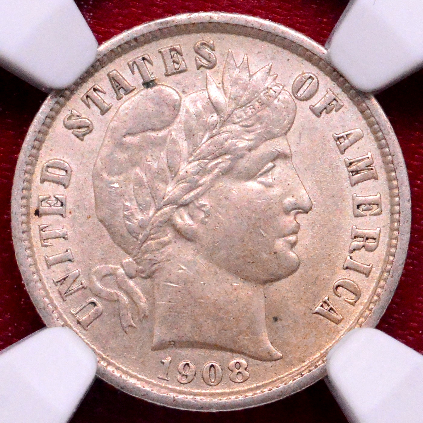 NGC AU-58! 1908 BARBER DIME