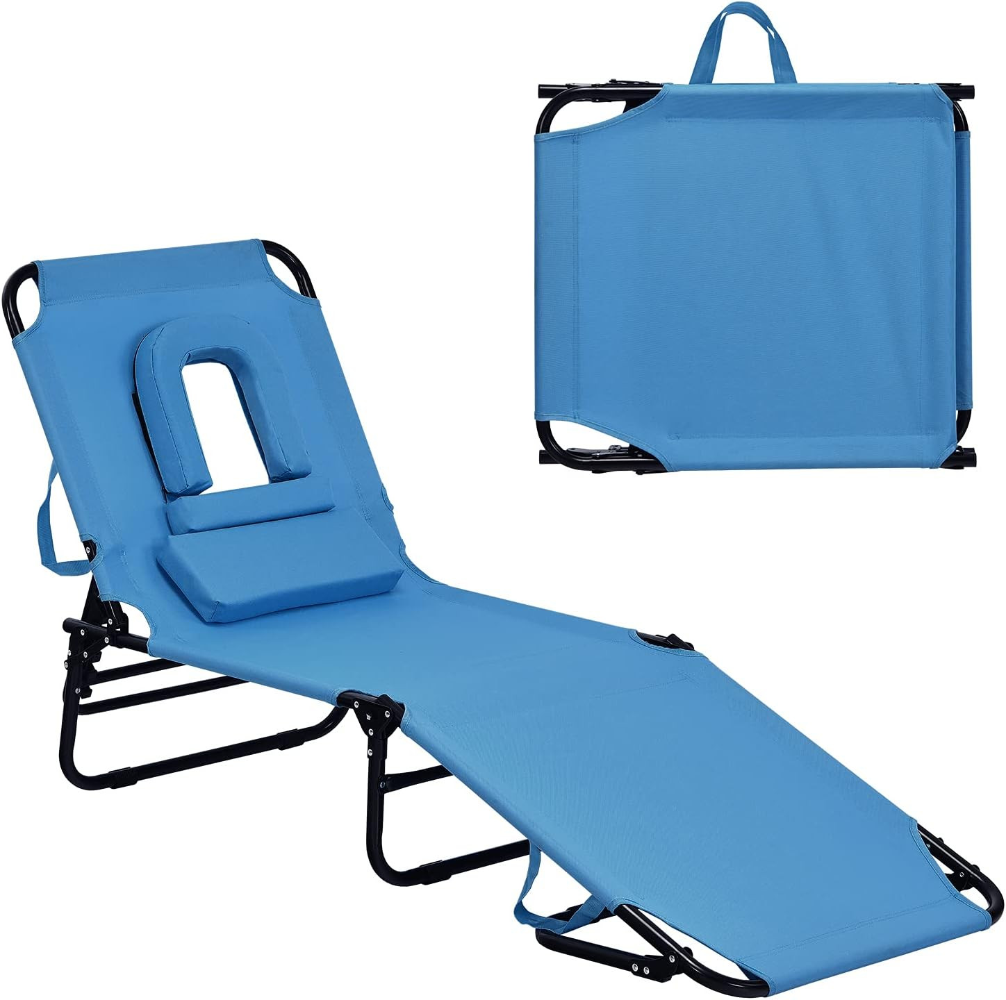 Beach Lounge Chair, Sunbathing Chair Patio Lounge Chair Folding Adjustable Recli