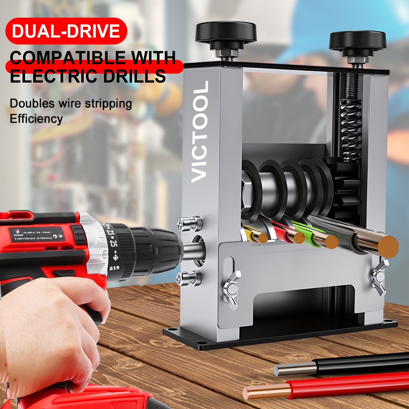 Manual Wire Stripping Machine 6 Channels 3-17mm Drill Powered Cable Stripper