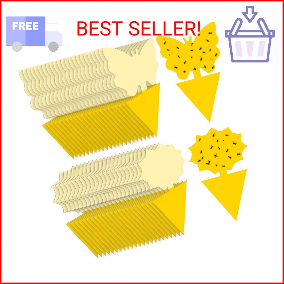 Fruit Fly Traps Indoor Fungus Gnat Trap 48PCS for Plants Yellow Houseplants Outd