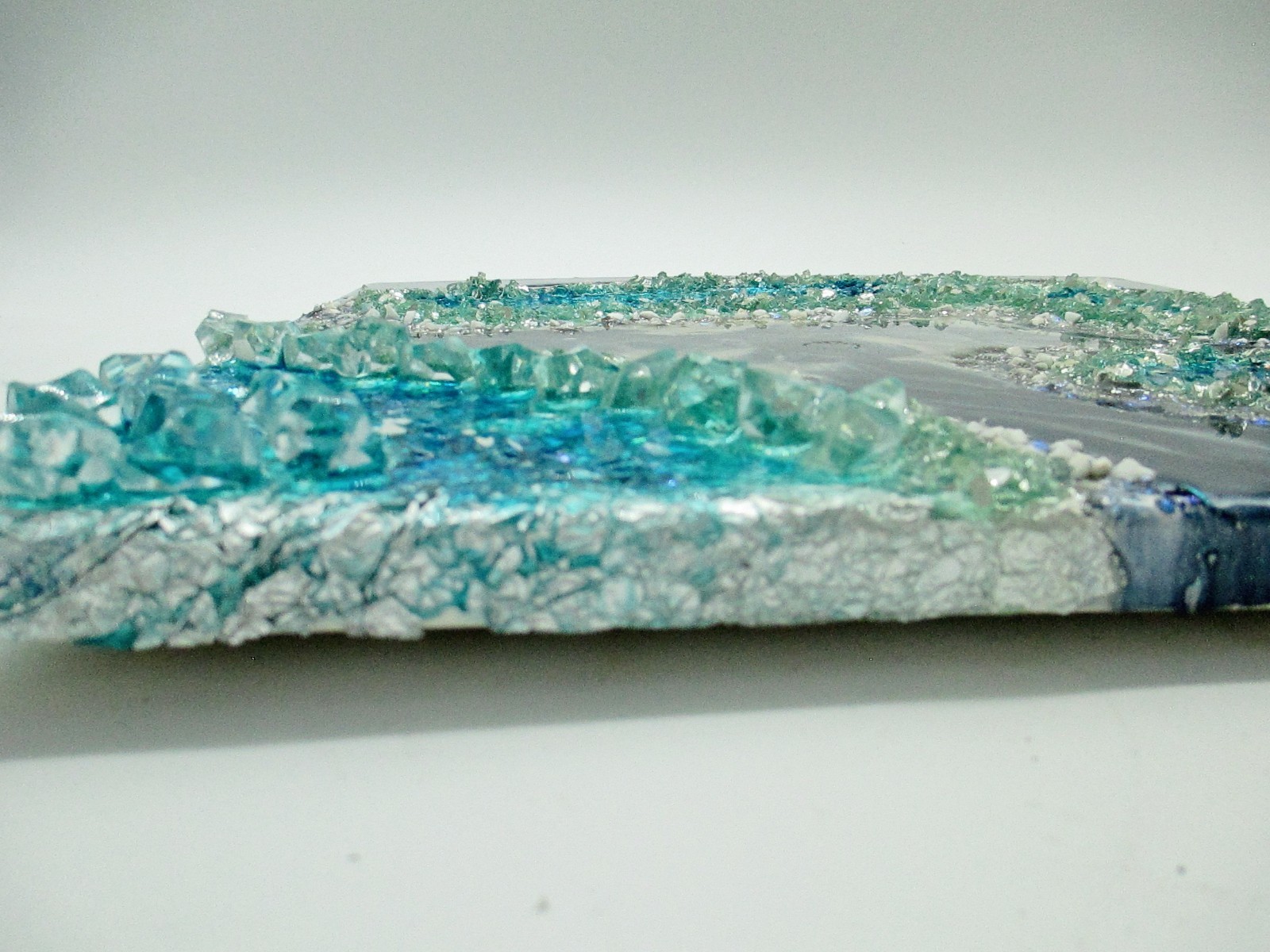 Resin, Crystal Geode Wall Art-2 Blue/Green/Silver Colored Pieces