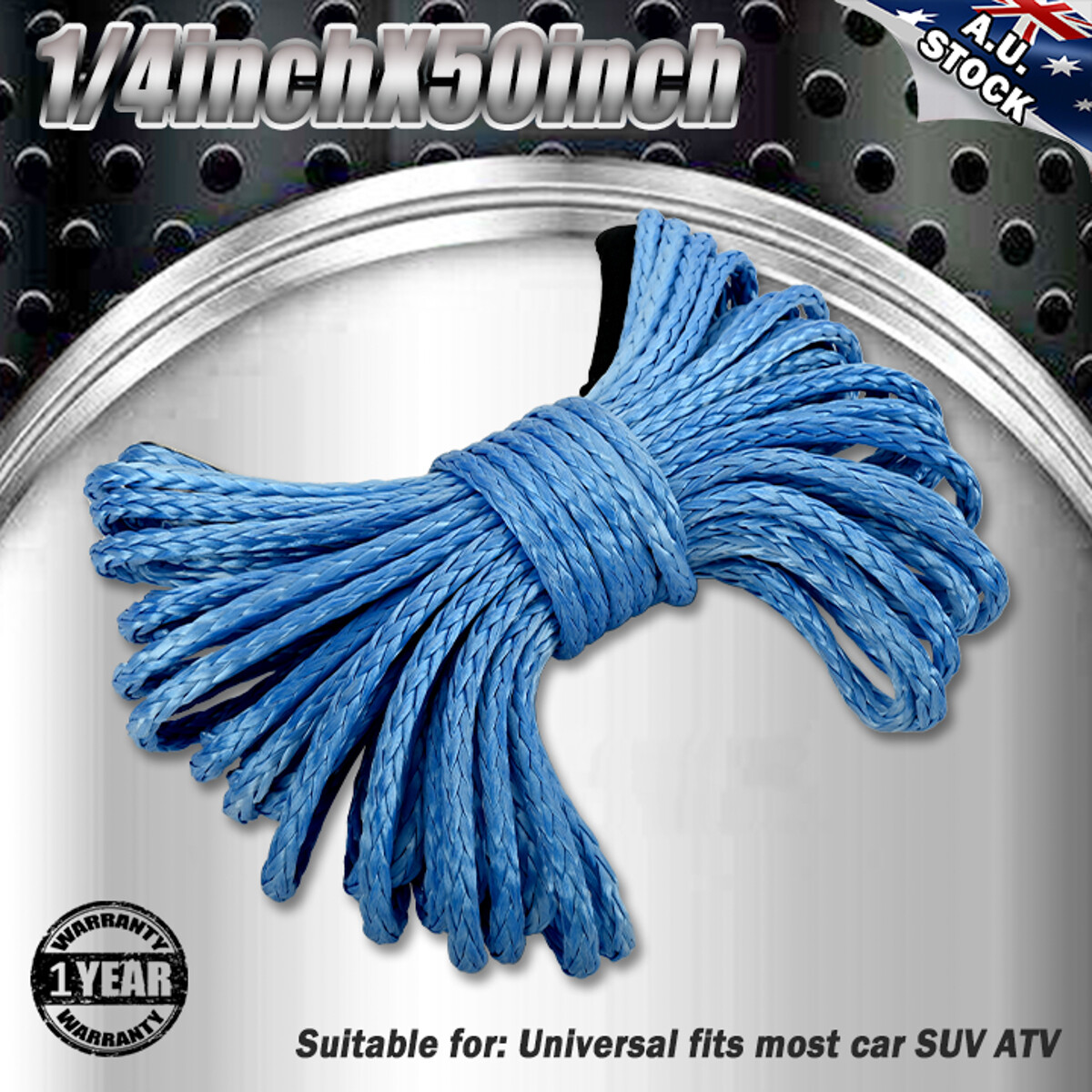 For 1/4"x50' Synthetic Winch Rope Line 10000LBS Recovery Cable ATV SUV Sheath US