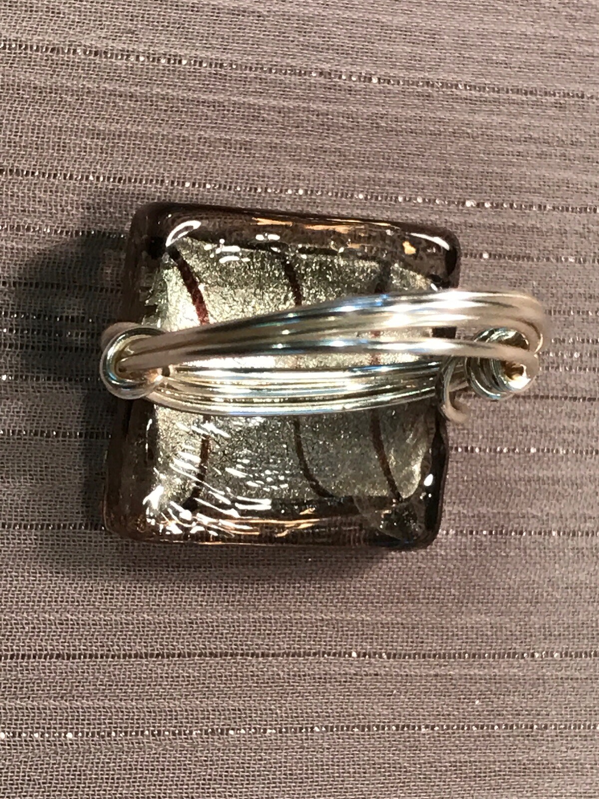 Handmade Artisan Craft Wire Non Tarnish Silver Ring Sq. Large Grey Bead Size 9