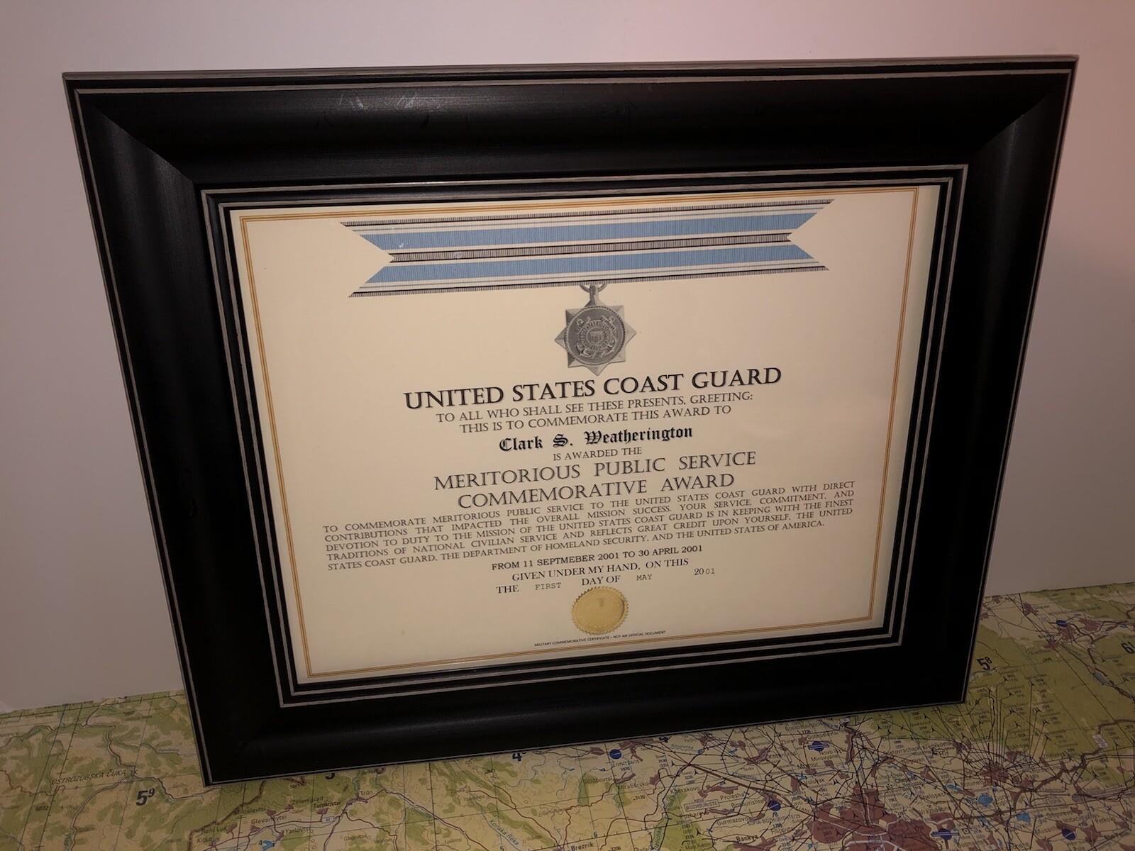 USCG MERITORIOUS PUBLIC SERVICE COMMEMORATIVE AWARD CERTIFICATE Type-1