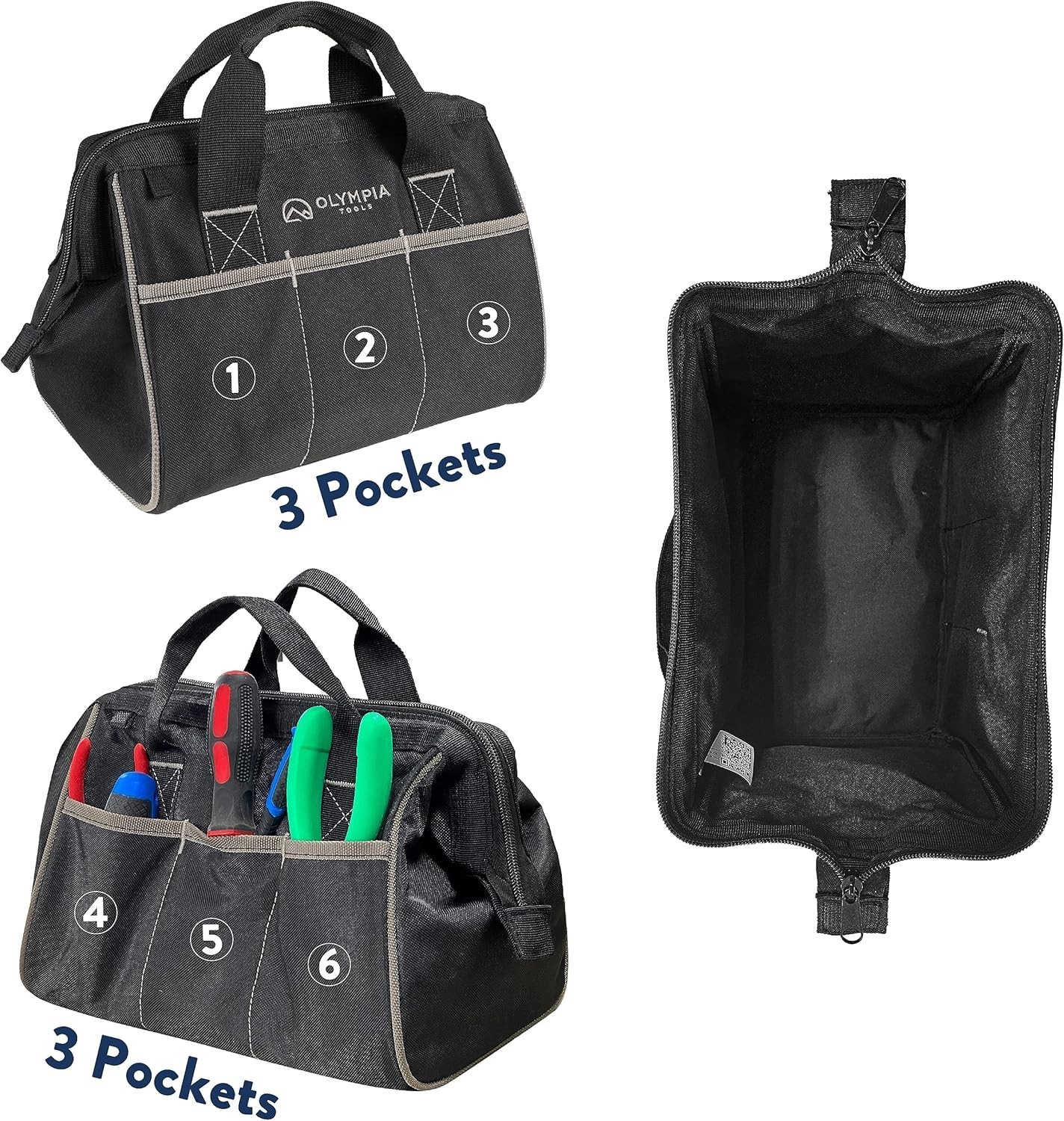 Compact Tool Bag with 3 Pockets and Adjustable Straps - Perfect for Craftsmen