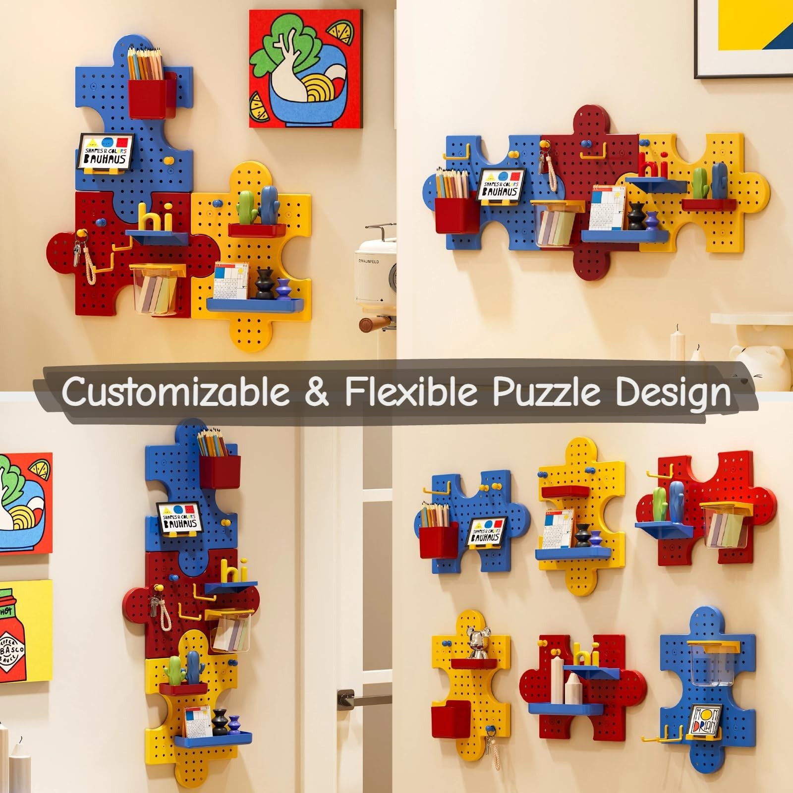 Pegboard Wall Organizer, Puzzle Modular Plastic Storage System with Hooks She...