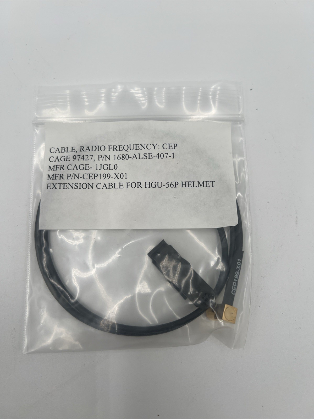 Extension Cable Radio Freq CEP199-X01 for Gentex HGU-56P Helmet NEW