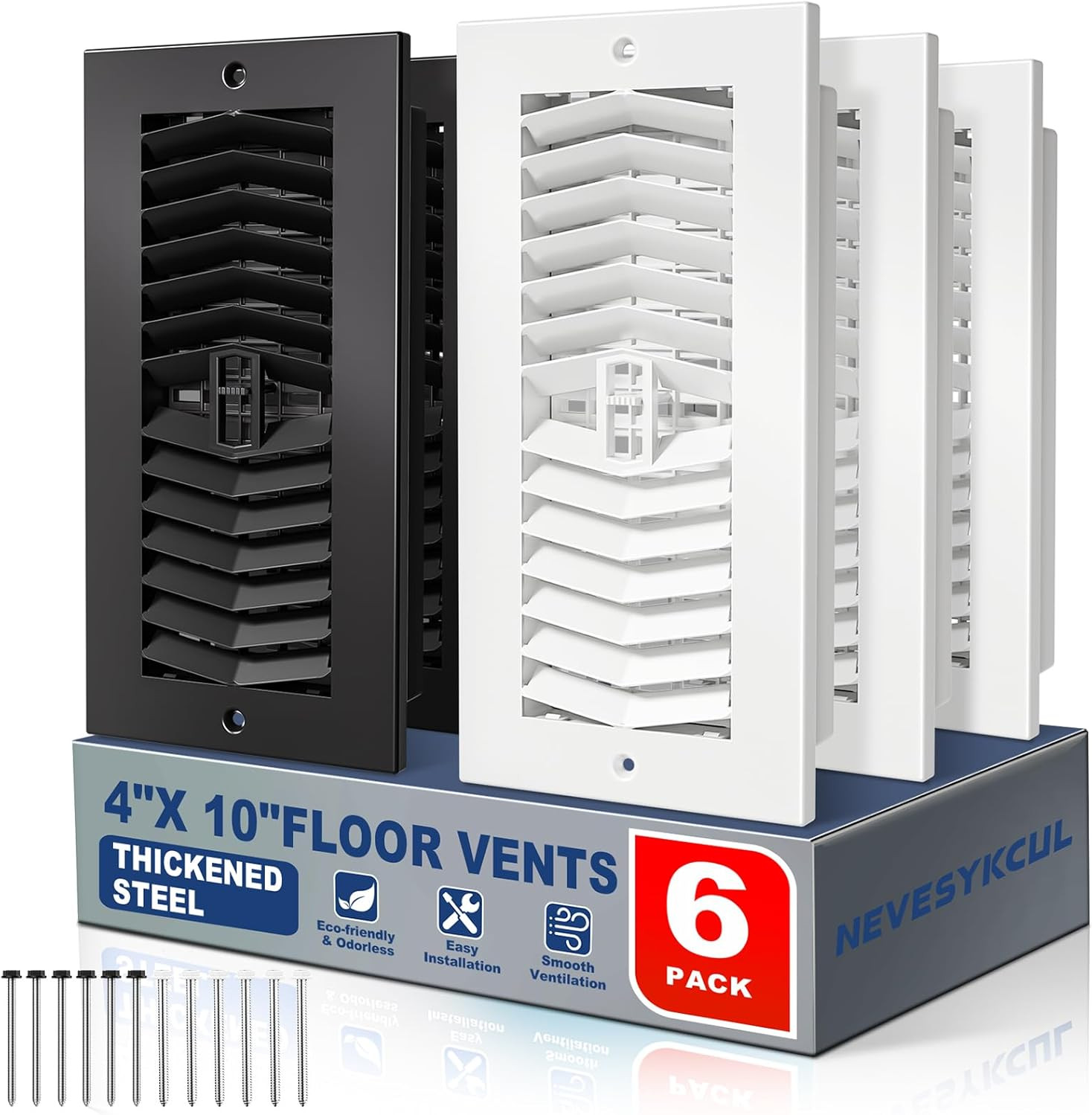 Floor Register 4x10 - 6 Pack Floor Vent Covers for Home Floor Heavy Duty