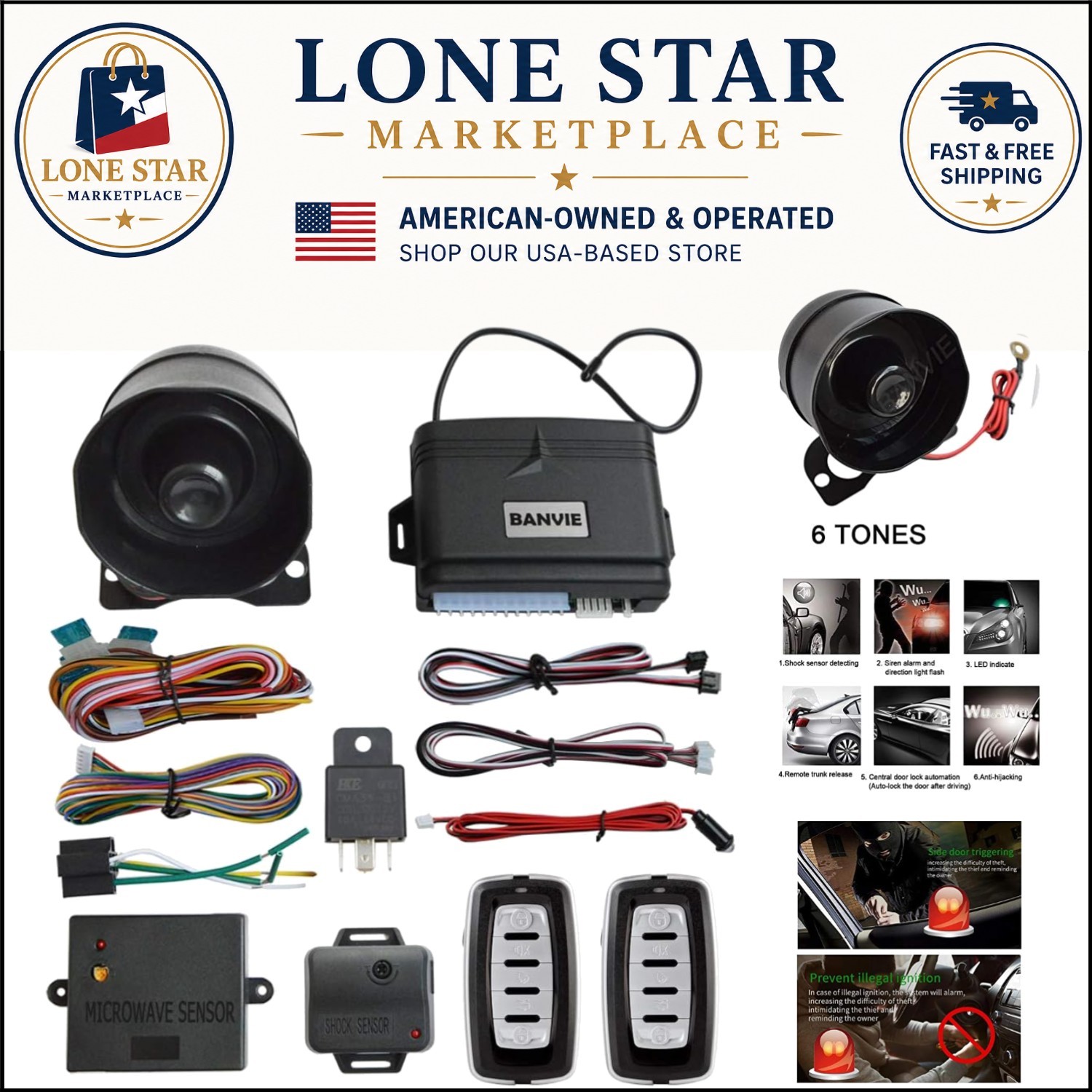 Smart Antitheft Car Alarm System with 110dB Siren & Central Lock Automation