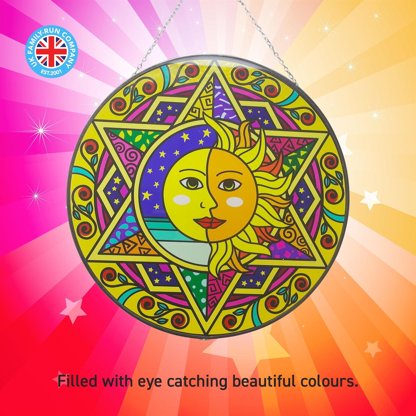 Large 30cm diameter Sun and moon eclipse glass sun catcher with chain