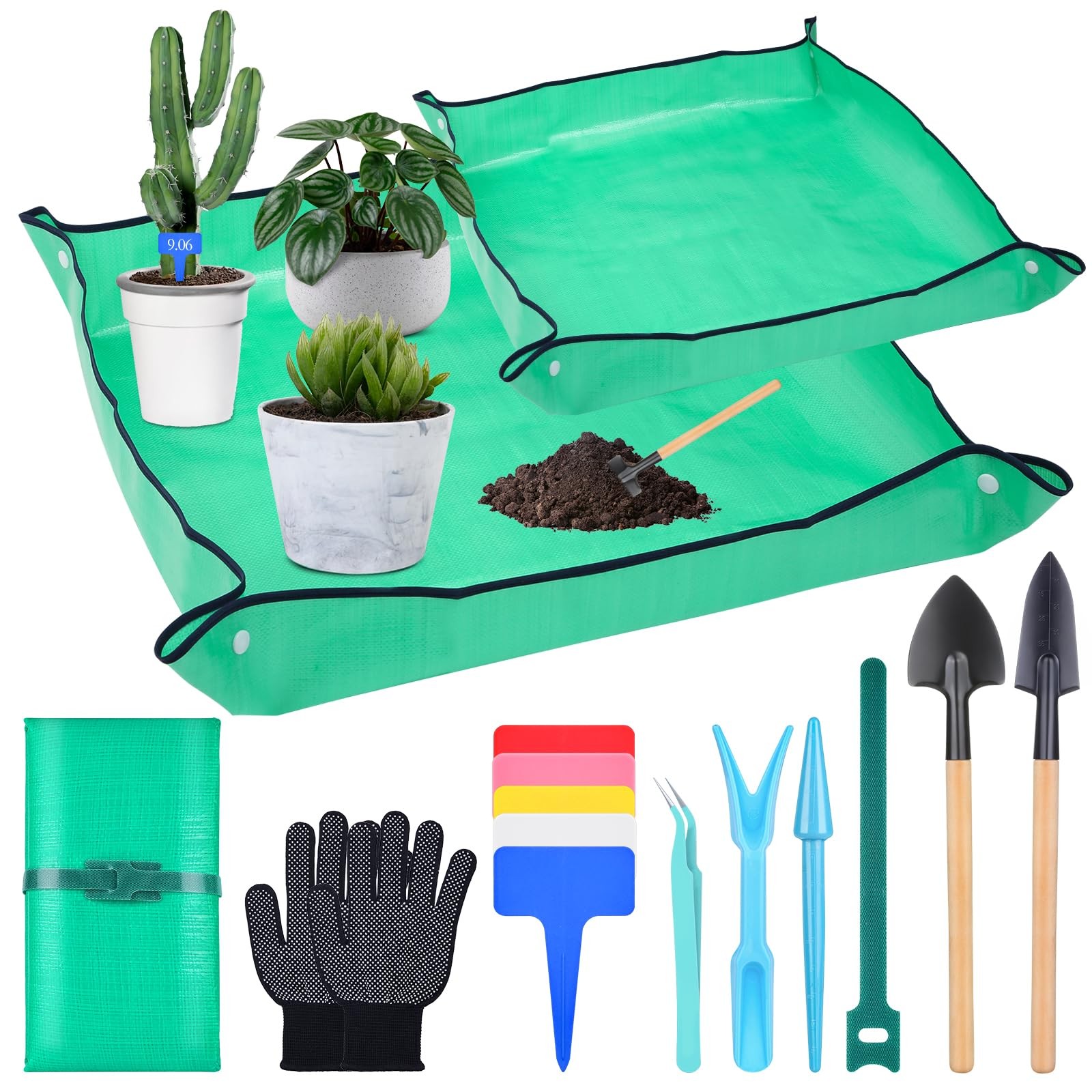 2Pcs Repotting Mat - Large 39'' & Small 26'' Mats Green1