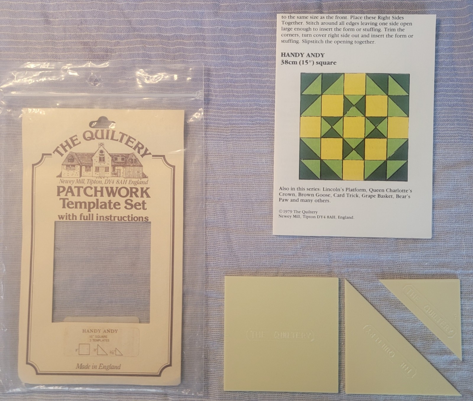 VTG Quilting Template Set w/ Full Instructions- Handy Andy -Made in England