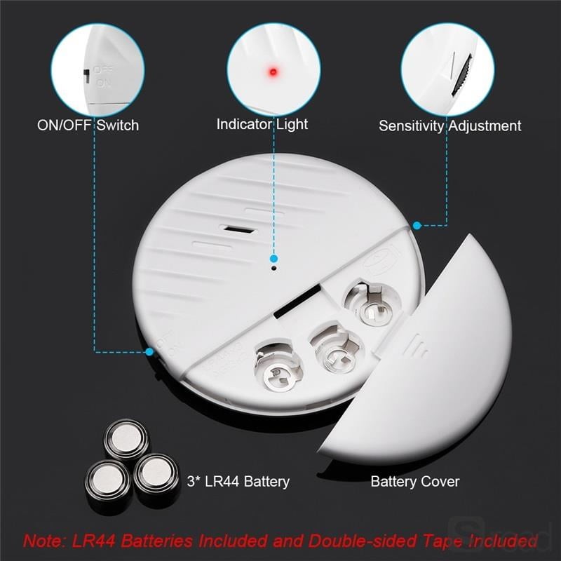 Wireless Vibration Sensor Alarm 125dB, Adjustable Sensitivity For Window Door