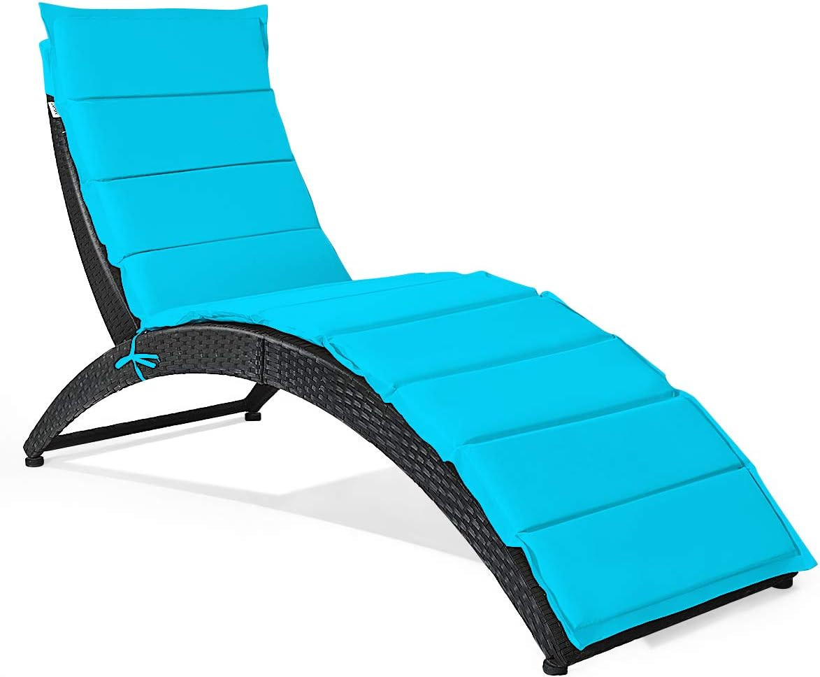 Foldable Patio Lounge Chair, Outdoor Rattan Lounger Chaise, Portable Patio Chais