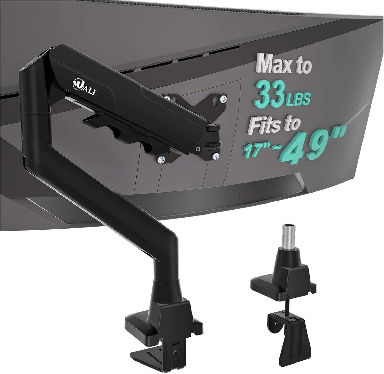 Heavy Duty Single Monitor Arm for 17-49 Inch Flat Curved Ultrawide Screens, up t