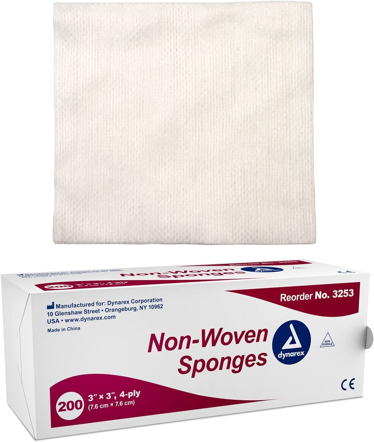 Dynarex 3254 Non-Woven Sponge 4 in. x 4 in. 4 Ply (2 Bags of 200)