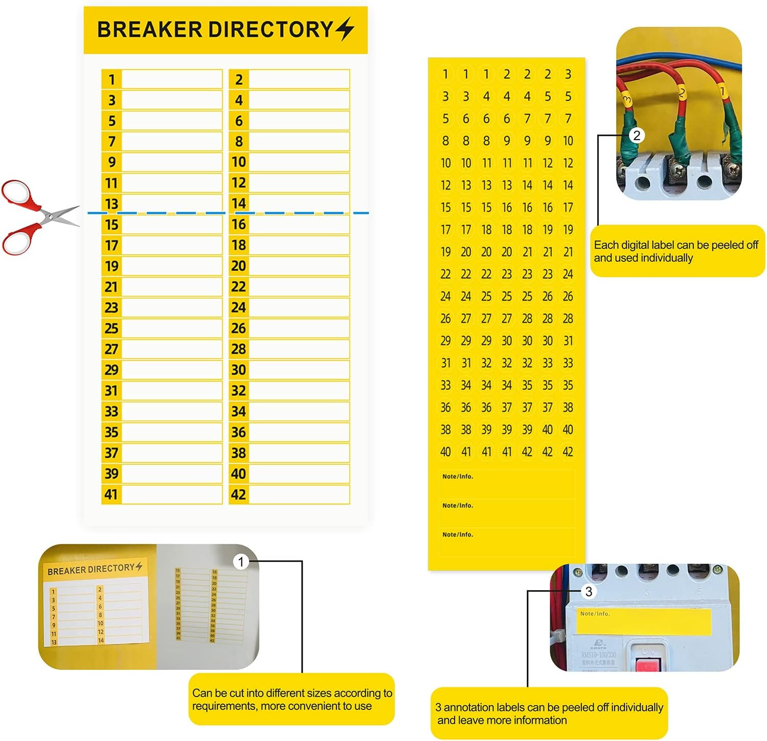 16 Sheets Breaker Panel Labels Electrical Box Sticker Numbers Breaker Panel Labe