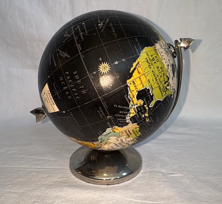 2008 Government of India Black Small Tabletop Globe with Metal Base 6” Tall