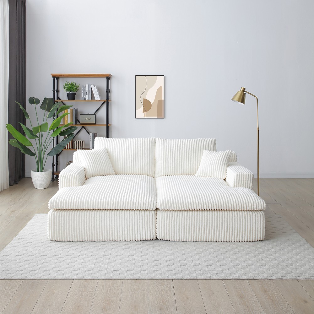 Beige Corduroy Sectional Sofa Bed w/ Double Chaise, No Assembly, 165lb Weight