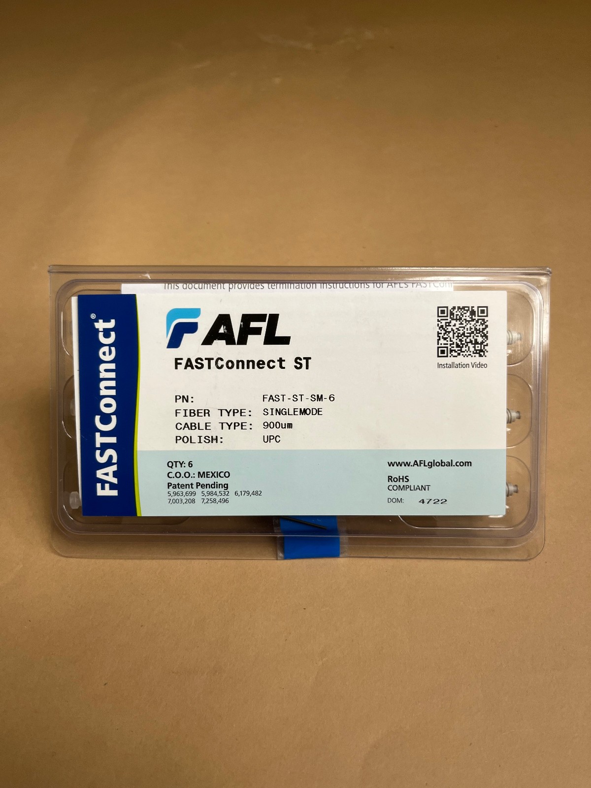 6-Pack AFL Fast Connect SM ST/UPC 900um Field Connector