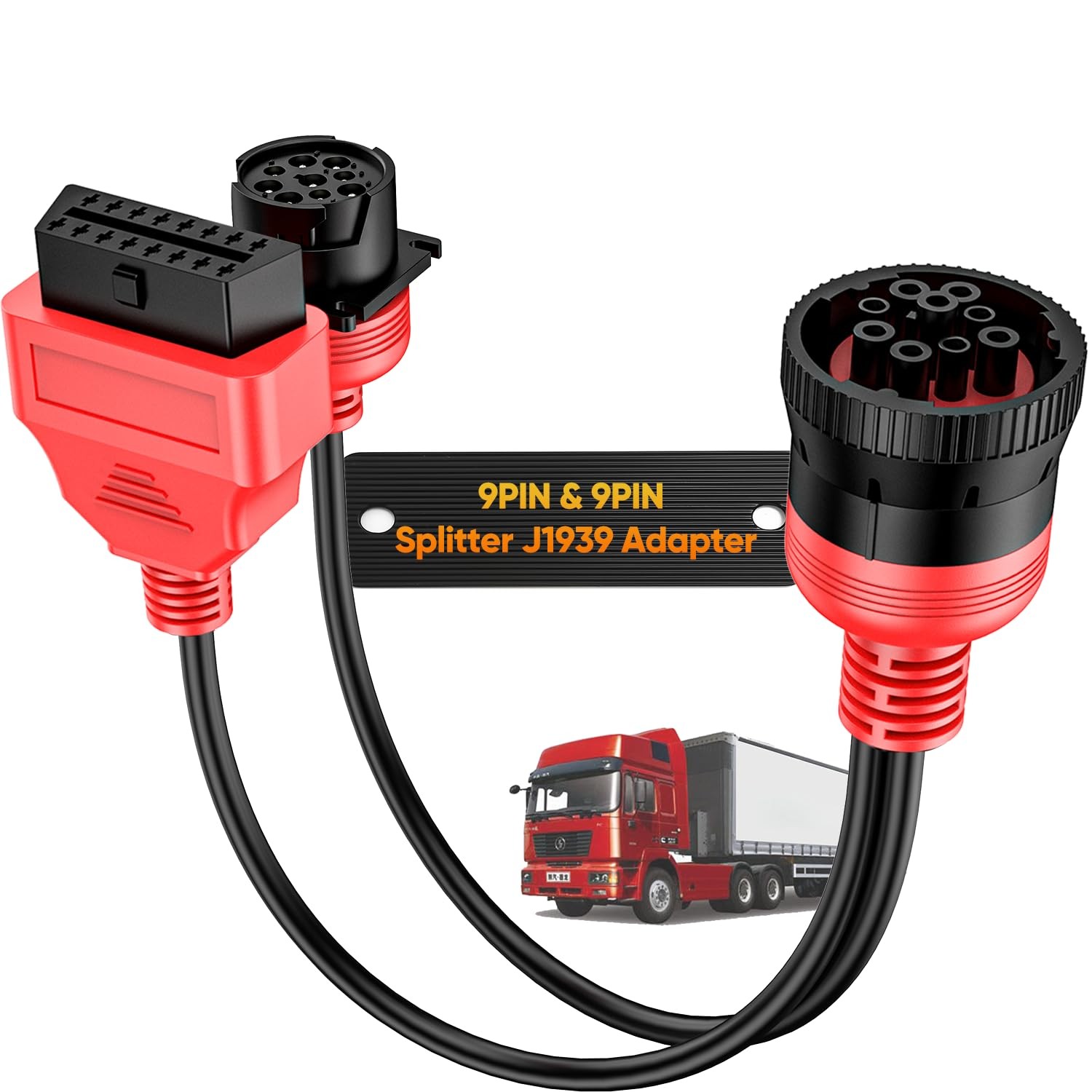 Autel J1939 Splitter 9 Pin to OBD 2 Male Adapter Cable, Work with Truck Red