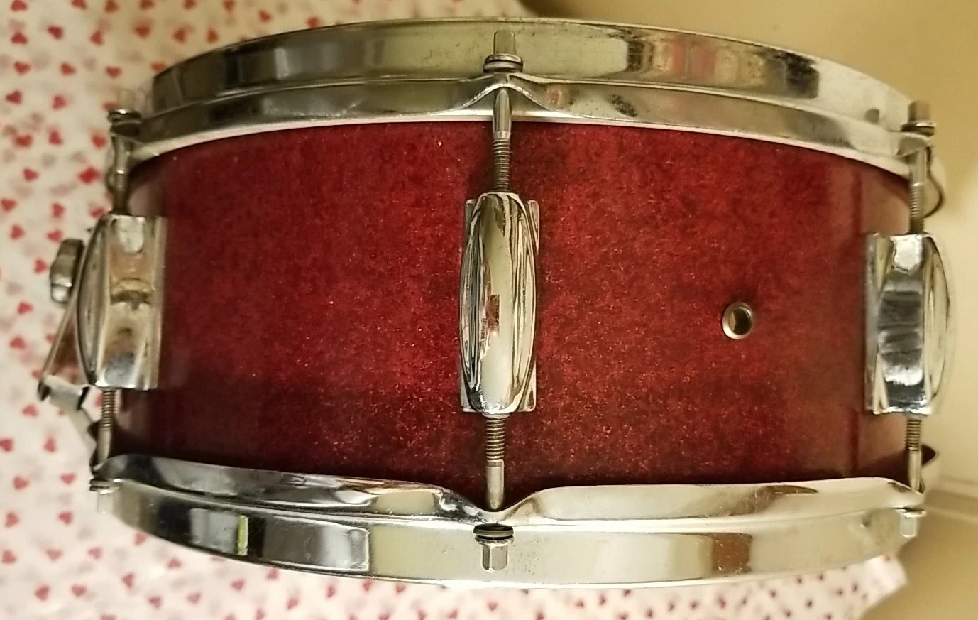VTG Red Glitter 14" X 7"  Snare Drum W/Remo Sound Master Heads