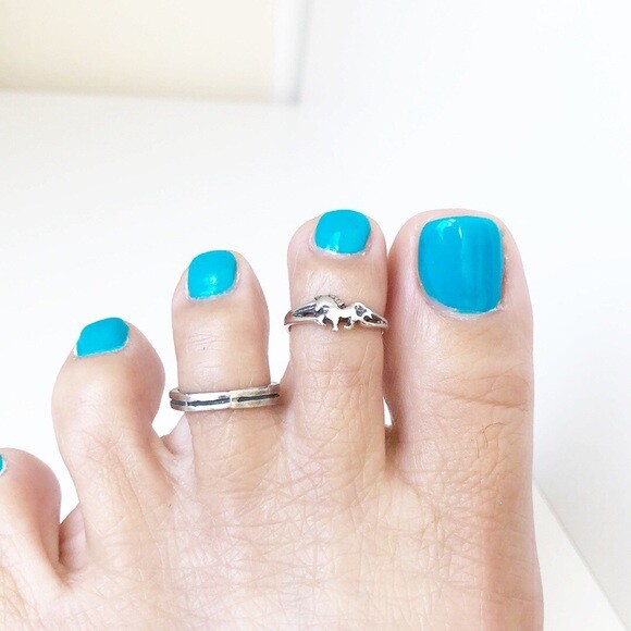 925 Sterling Silver Split Octagon Shape Oxidize Adjustable Toe Ring /Finger Ring