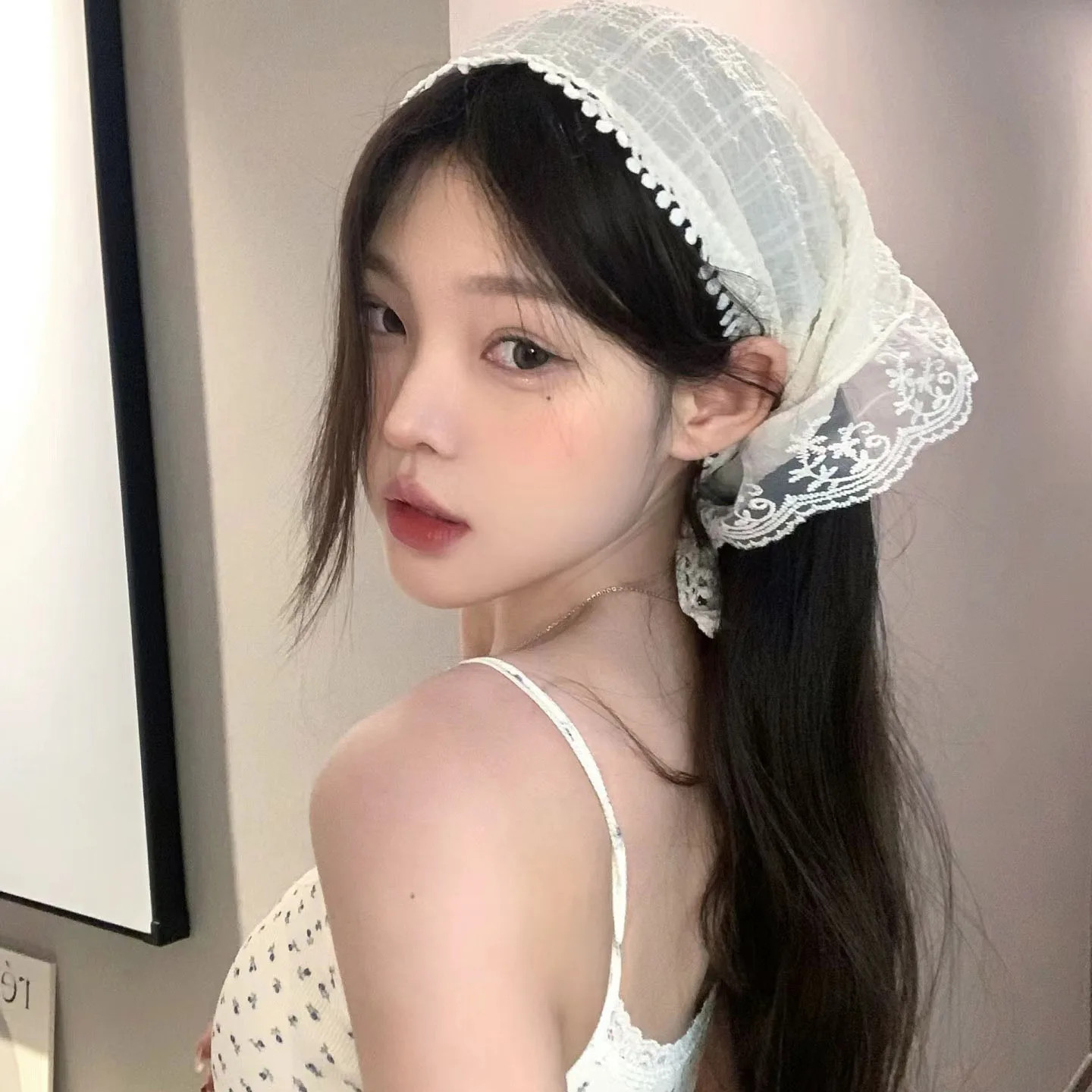Sweet Lace Headscarf Women Girls Korean INS Pastoral Style Summer Triangle Scarf