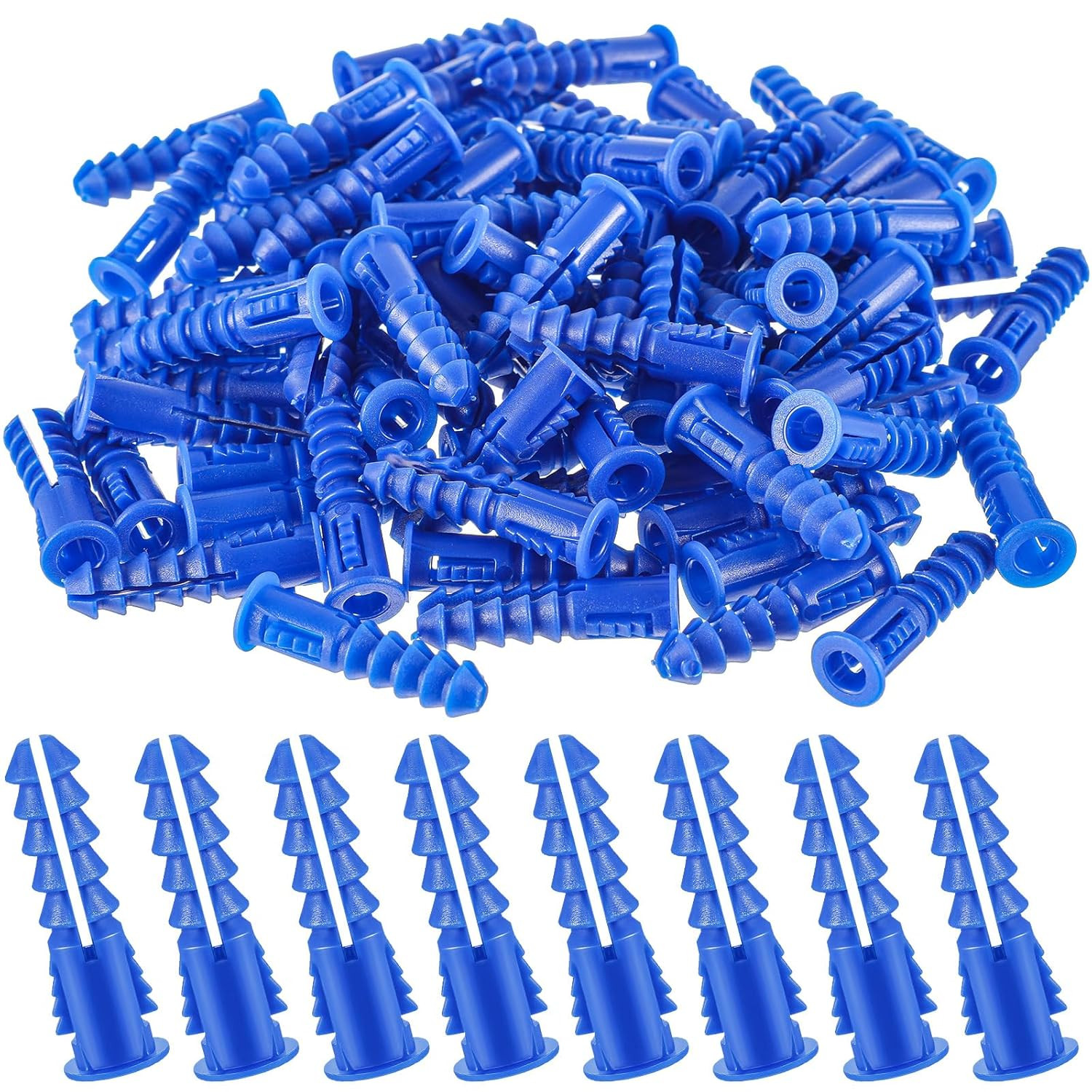 500PCS #8–12 x 1-1/4″ Ribbed Plastic Drywall Anchors for Hollow Walls Blue