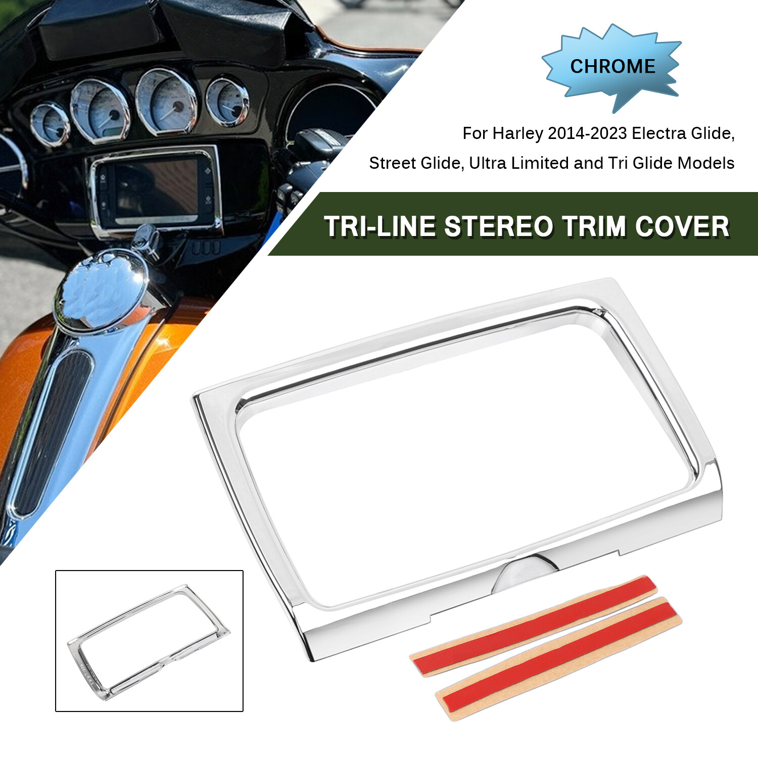 Chrome Tri-Line Stereo Accent Trim Fit For Harley Street Glide FLHX FLHTCU FLHTK