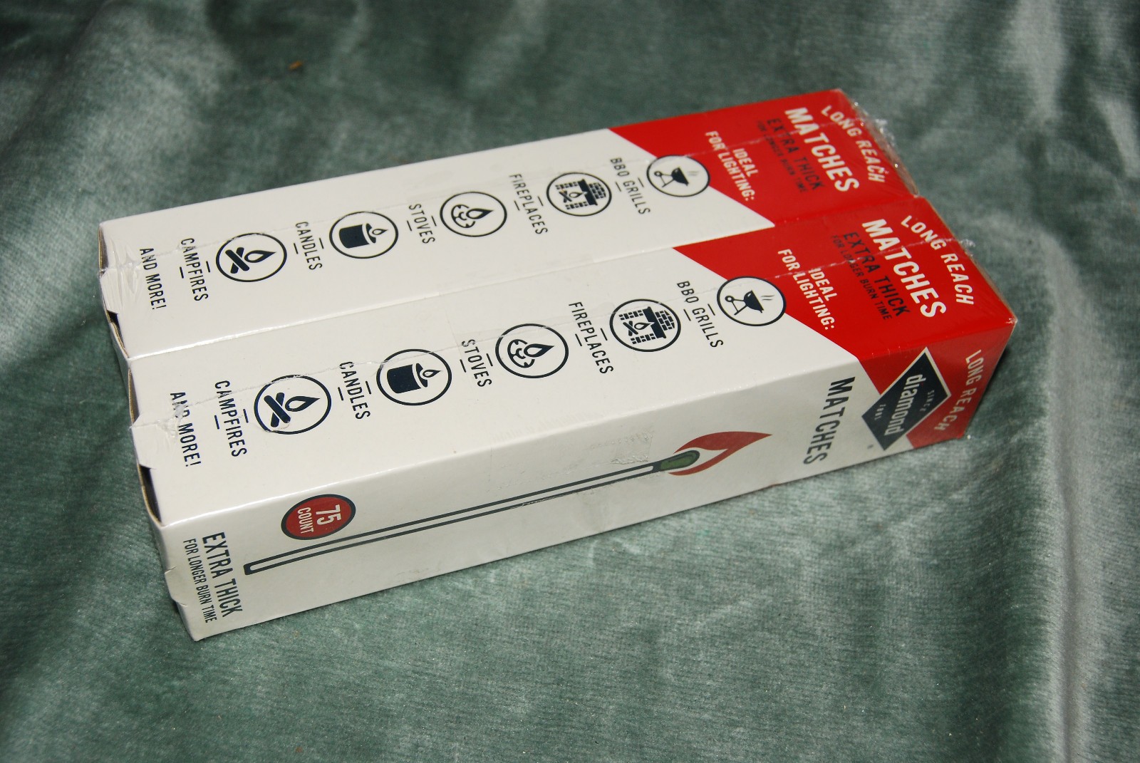 2 Pack 75 Count Boxes Diamond Extra Thick Long Reach Matches - 150 Total - NEW