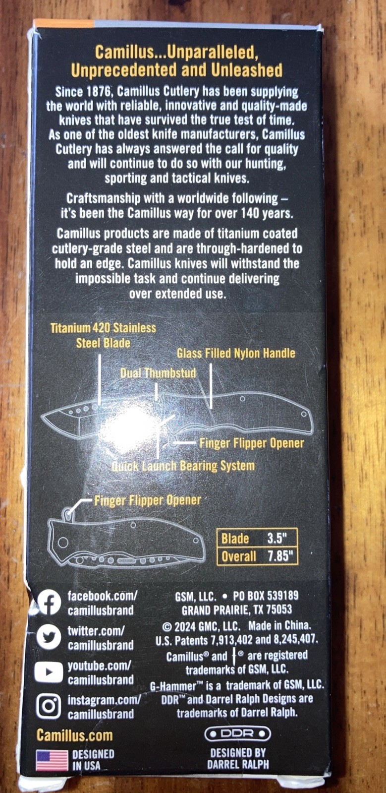 CAMILLUS GHAMMER 7.5″ FOLDING KNIFE – BLACK G- Hammer BNIP Sharp Titanium 420ss