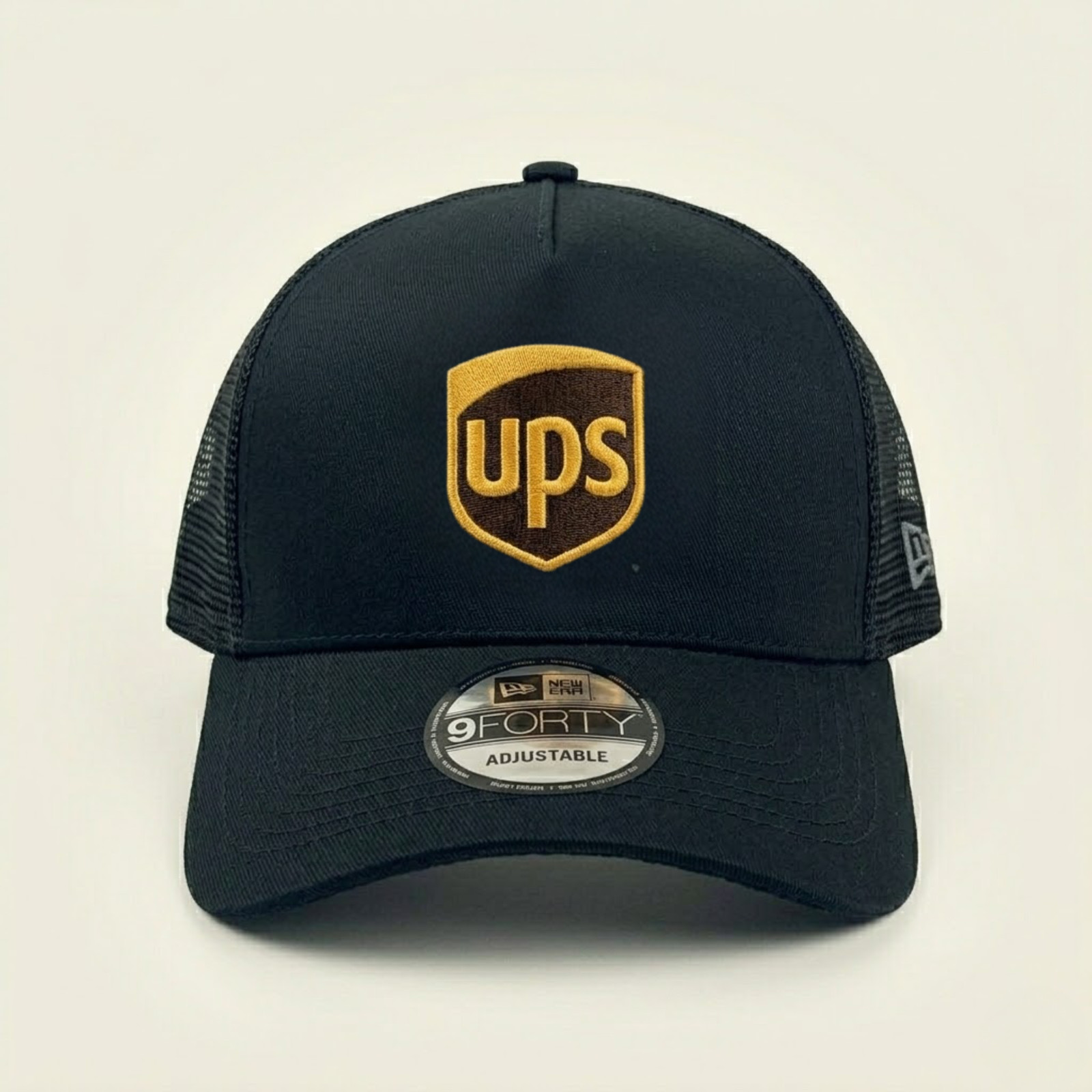 UPS United Parcel Service Trucker Hat Embroidered Logo Black Mesh Adjustable Cap