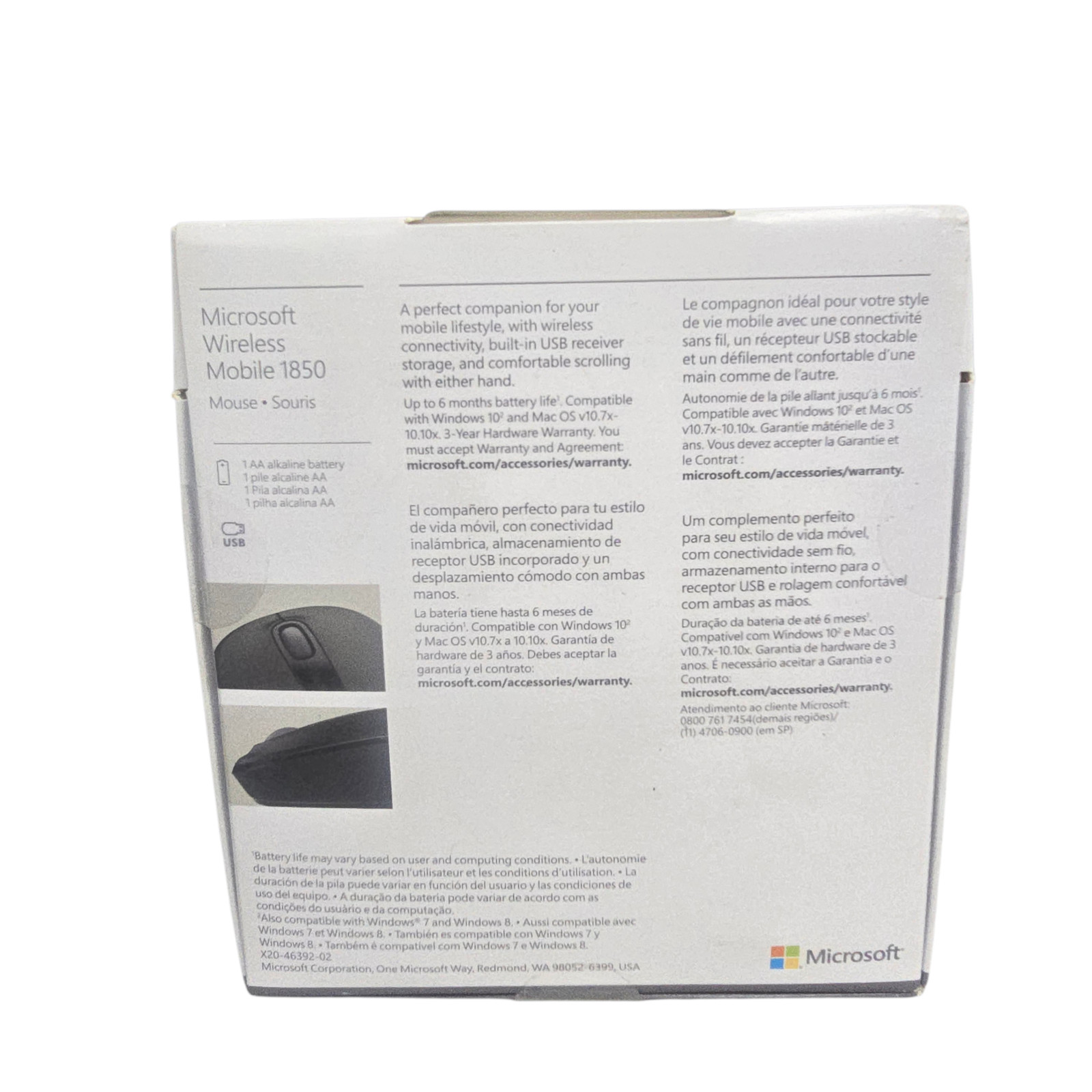 Microsoft Wireless Mobile 1850 Wireless Mouse Black USB Receiver PC Laptop Mac