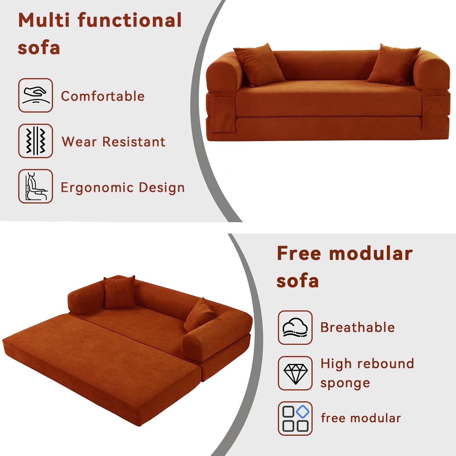 Convertible Sofa Bed,Floor Couch Foldable Sleeper Sofa for Living Room,Bedroom