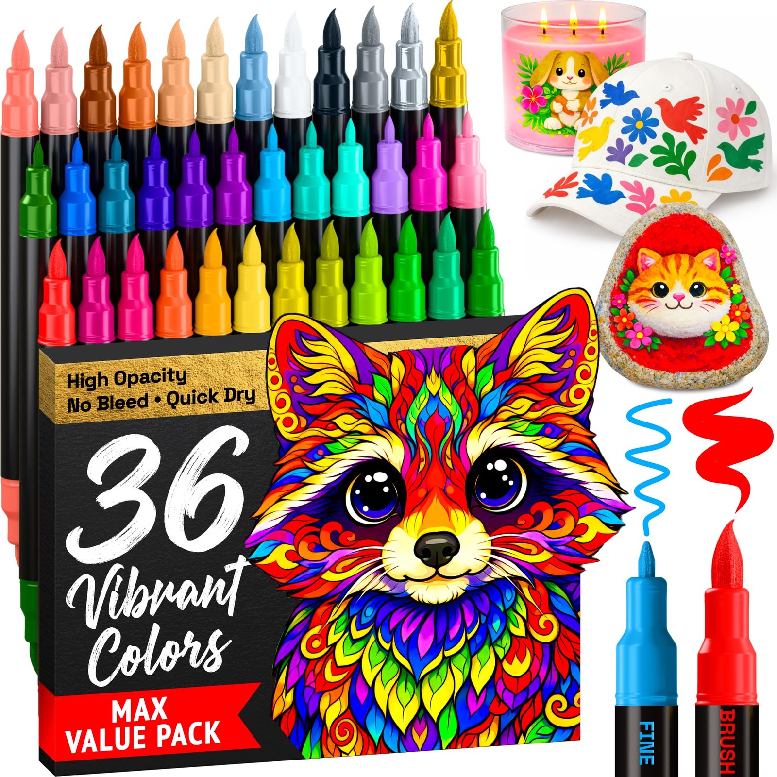 ARTISTRO 36 Acrylic Paint Markers - 1 Count (Pack of 36), Multicolor