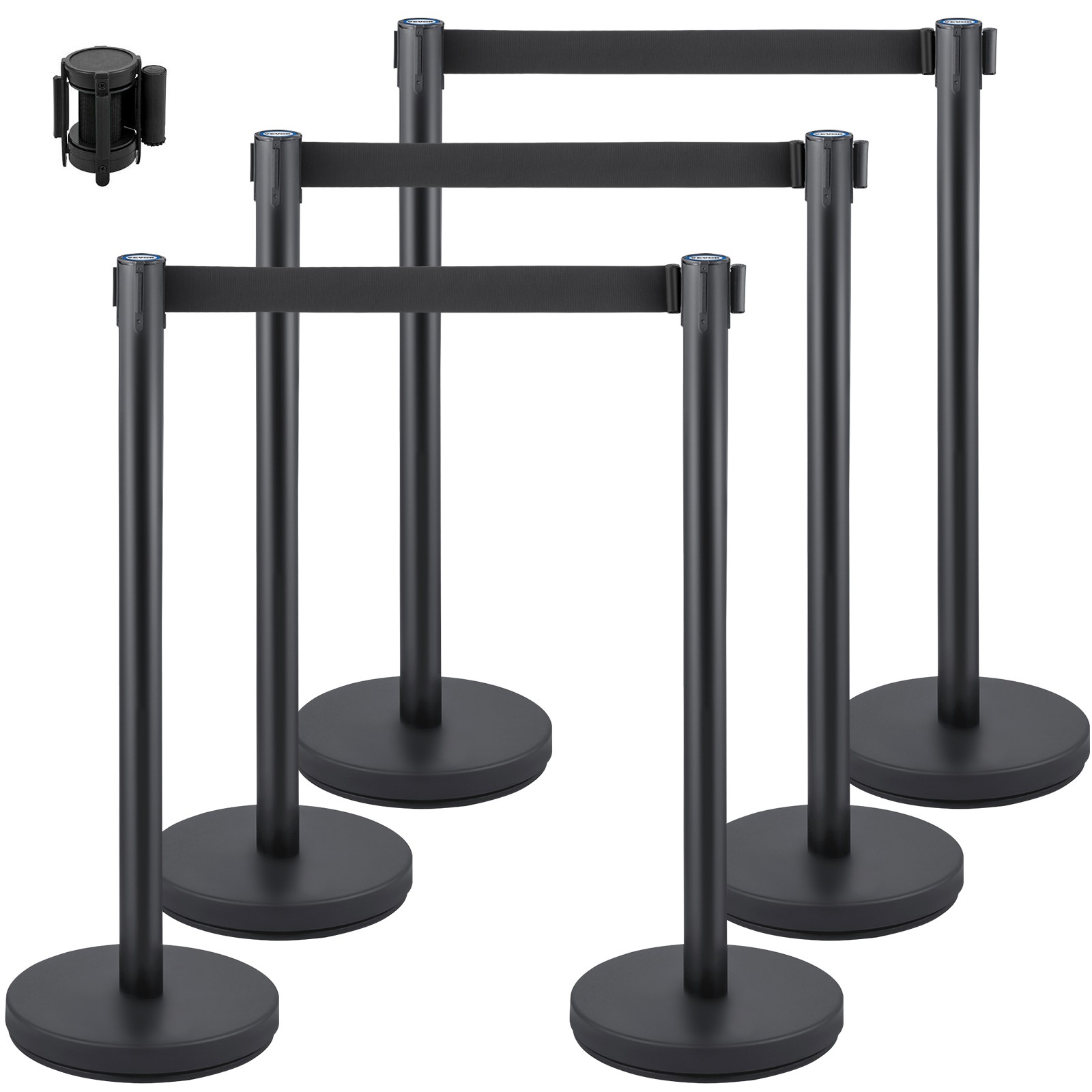VEVOR Crowd Control Stanchion Stanchion Set 6 Pieces with 6.6 ft/2 m Black Belt