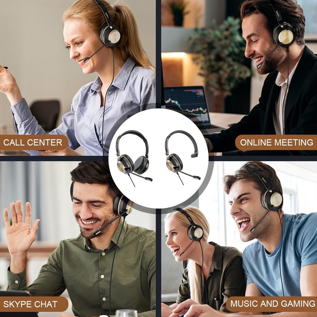 Headset with Mic, USB Headset with Microphone, Computer Headset with Noise Ca...