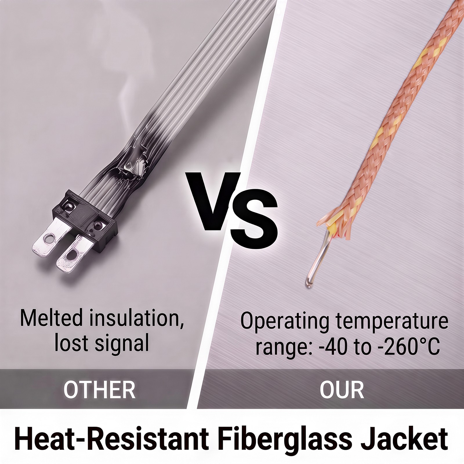 2Pcs K Type Thermocouple 1ft Temperature Sensing Line -40°C-260°C