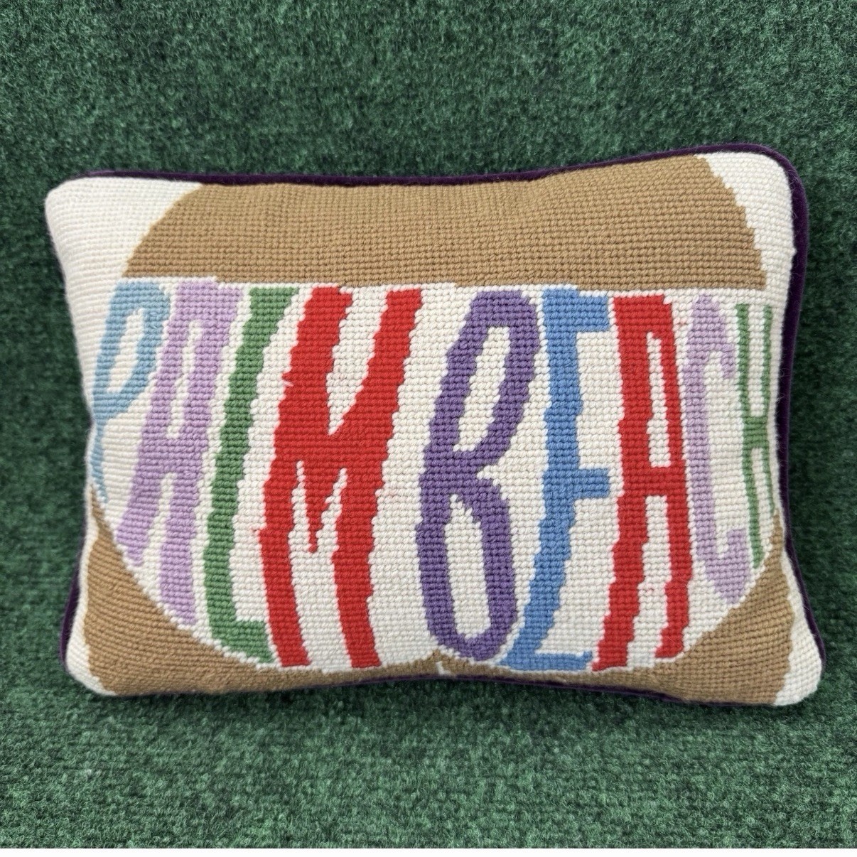 Jonathan Adler Needlepoint Jet Set PALM BEACH Pillow Purple Rainbow 9x12