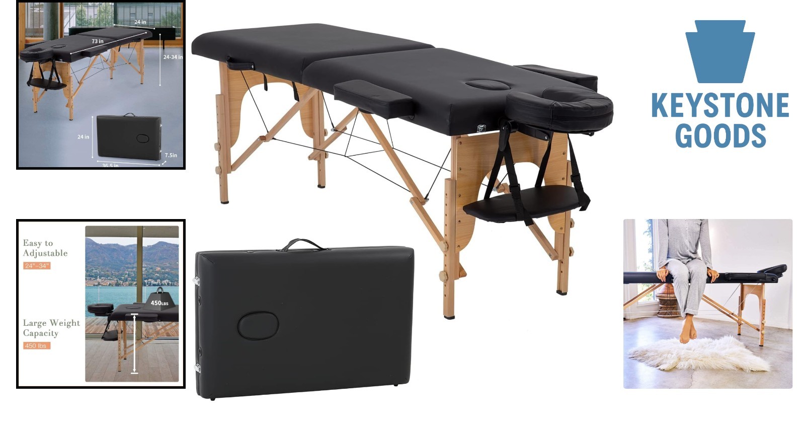 Portable Folding Massage Table with Height Adjustment & Accessories