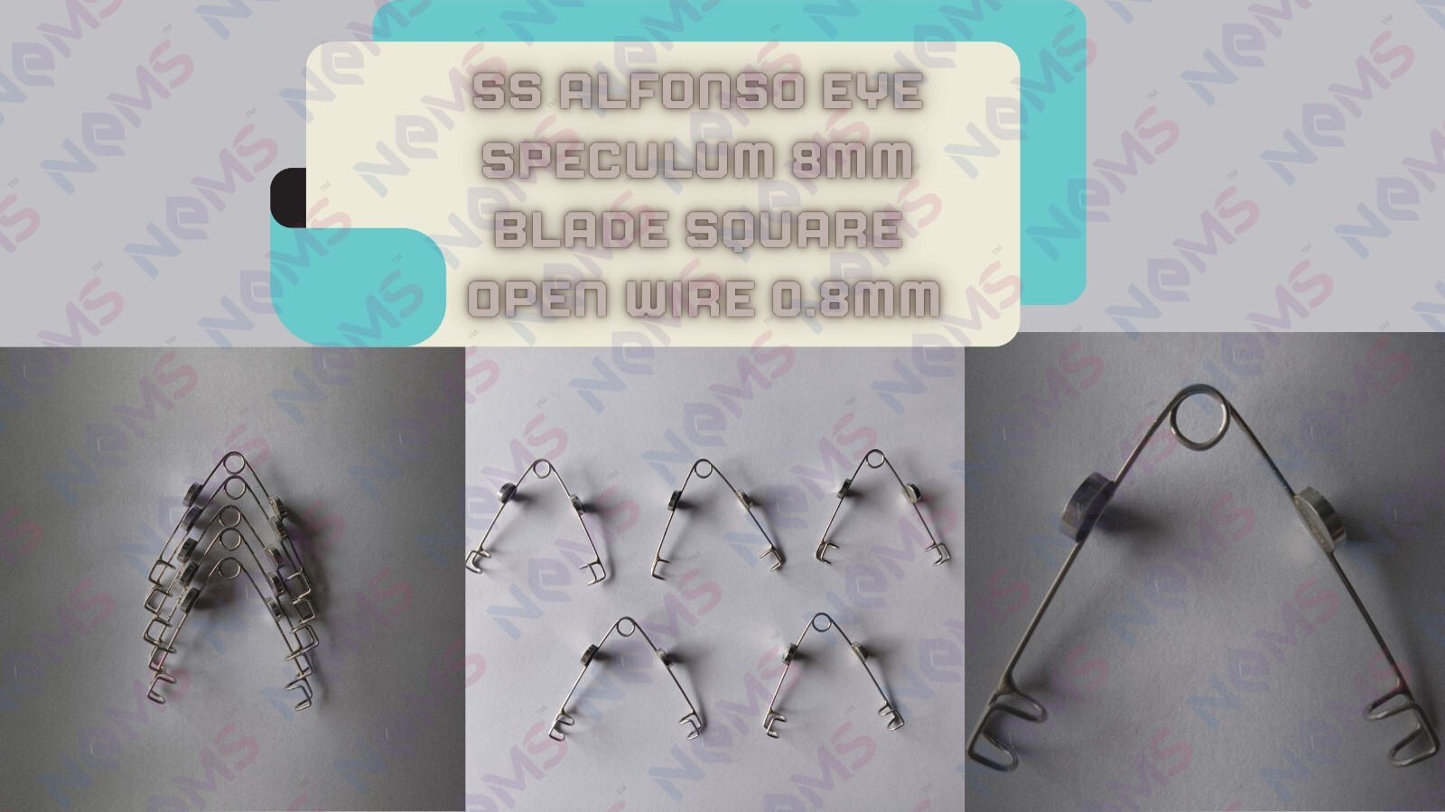 5 Pcs SS Alfonso Eye Speculum 8mm Blade Square Open Wire 0.8mm Temporal Approach