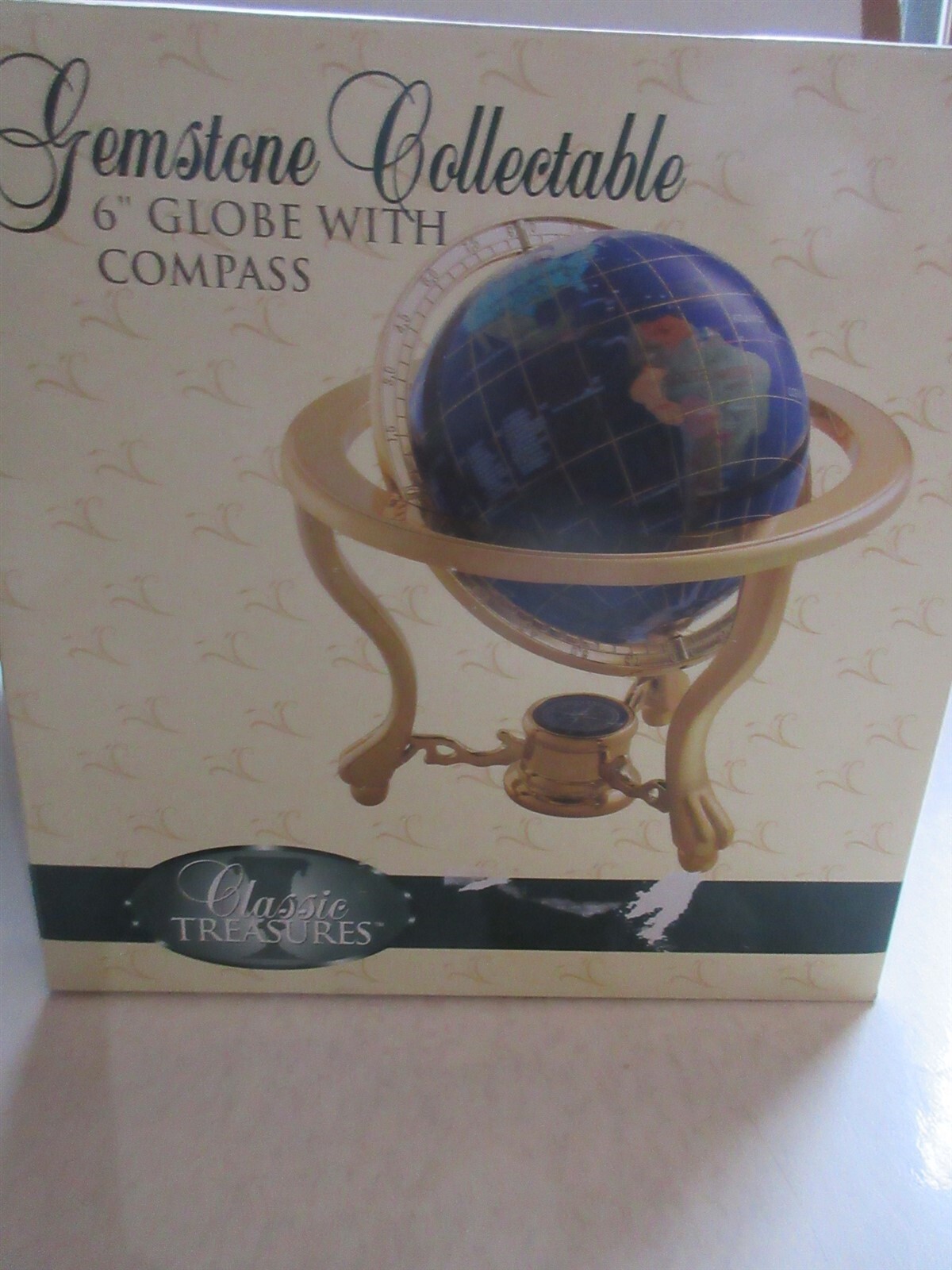 Classic Treasures Blue Marble Granite + Precious Gemstones 6" Globe w/Compass