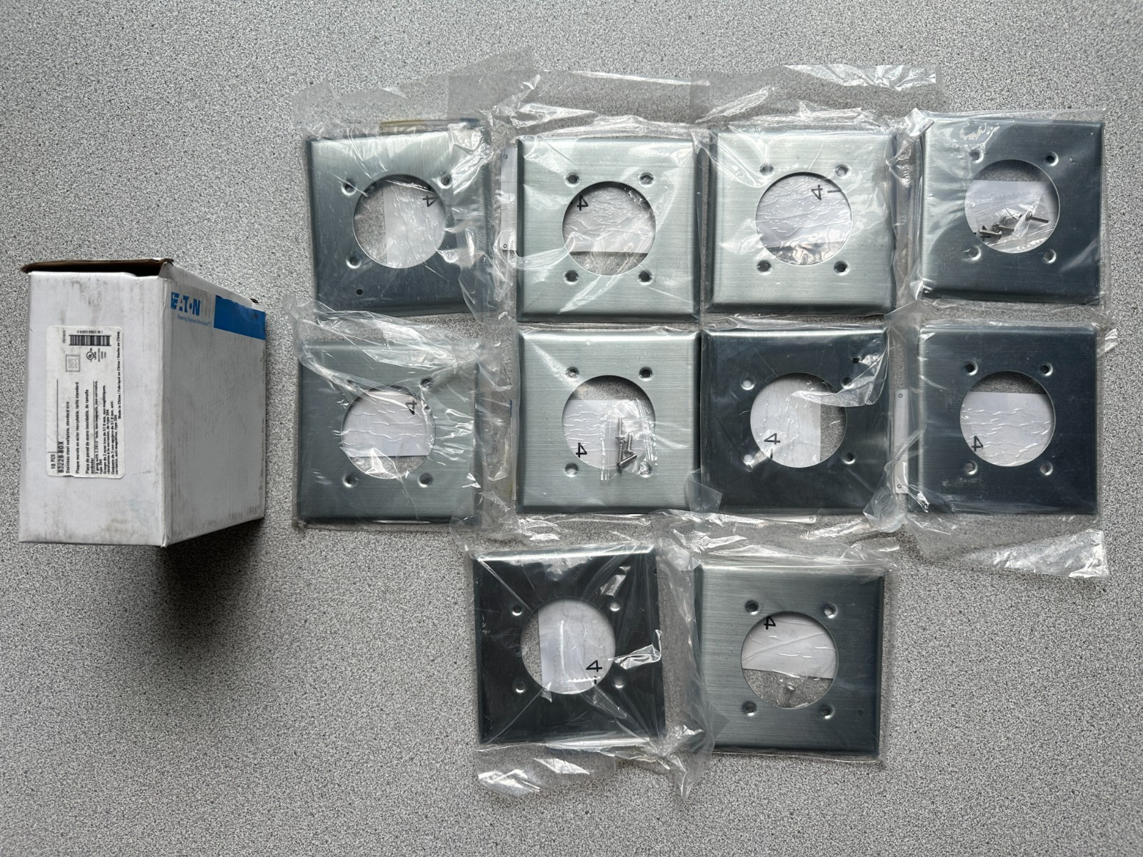 NEW Lot of 10 Eaton 2 gang Stainless 2.2813" Outlet Wallplates Dryer Range 93228