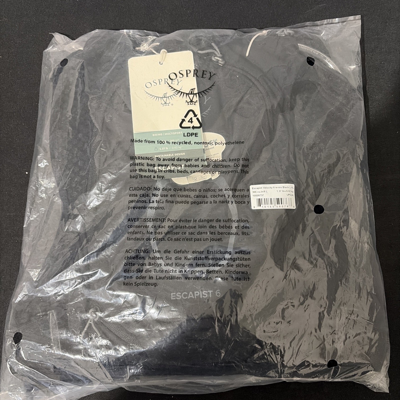 Osprey Packs Escapist Velocity 6L Bag Black L-XL 1.37 Ibs