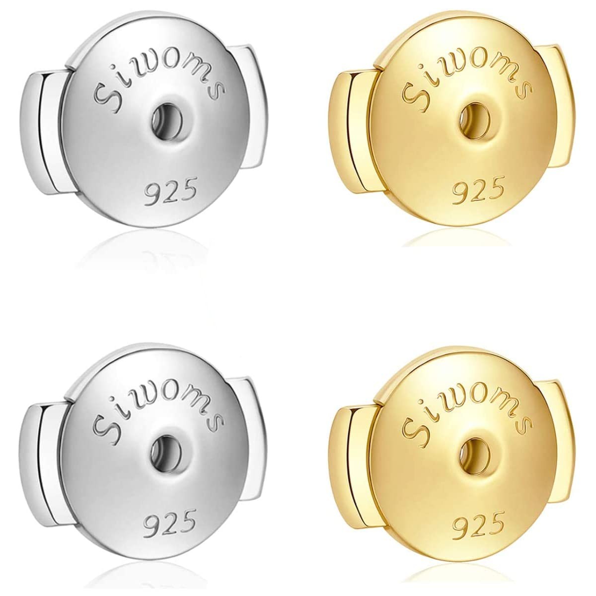 2-Pairs 14K Gold Locking Earring-Back Replacements for Studs, Hypoallergenic 925
