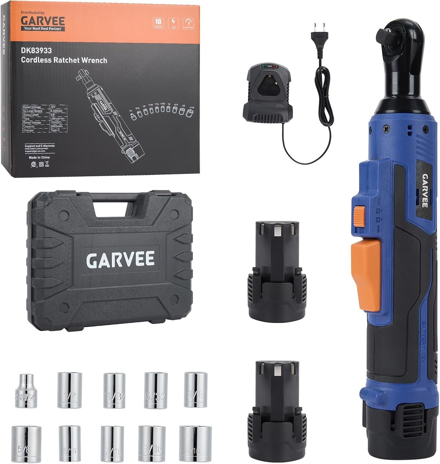 3/8" Cordless Ratchet Wrench Set 41Ft-Lbs(45N.M) Electric Ratchet 12V 2 Battery