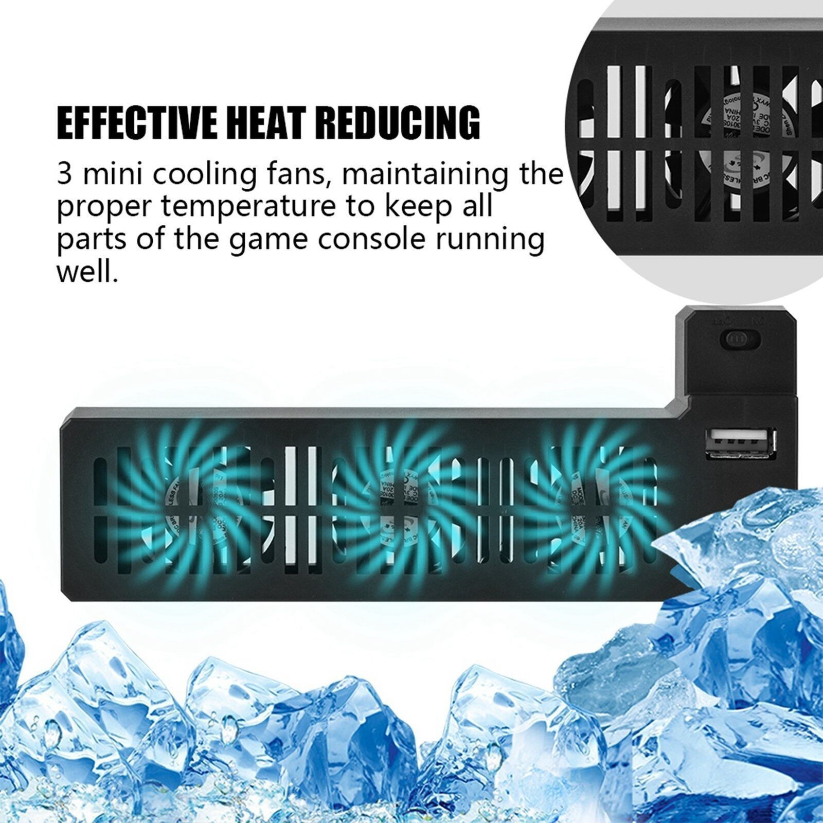 Portable Heat Reducing USB External Cooling Fan Side Mounted for XBOX ONE X Game